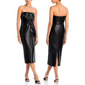 Cinq à Sept Faux Leather Twist Front Midi Dress
